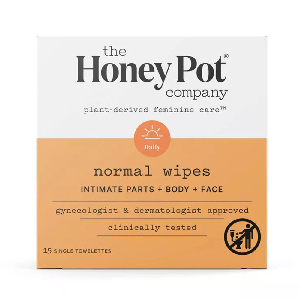 The Honey Pot Company Normal Travel Wipes for Face and Body, 15 Wipes